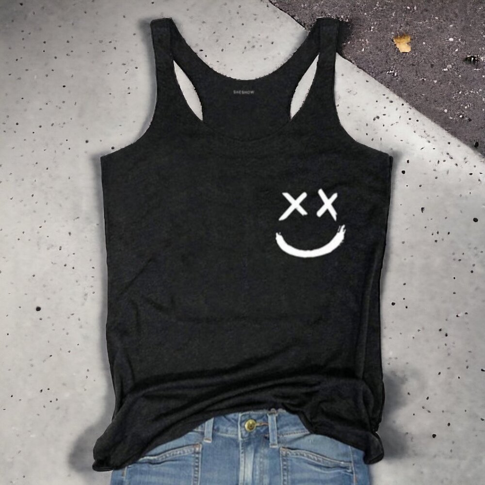 NWOT SHESHOW (M) Black Smiley face tank